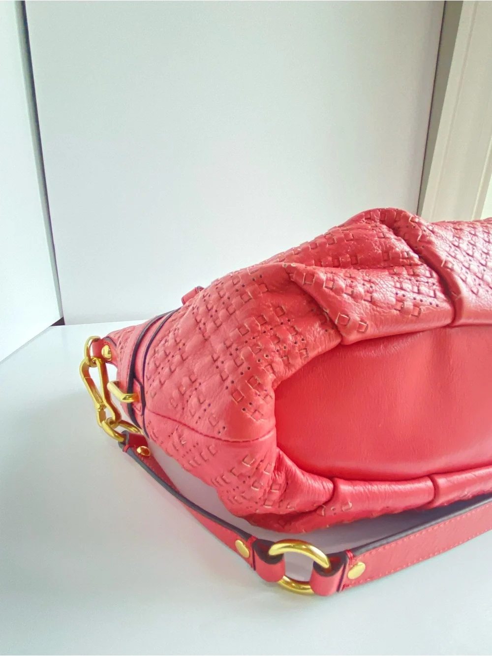 Coach Madison Woven Leather Sophia Satchel in Rose Pink